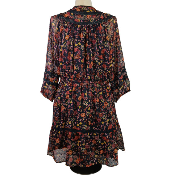 Loft SZ XL Floral Clip Tiered Button Dress NWT Black Multicolored Floral - Picture 7 of 8